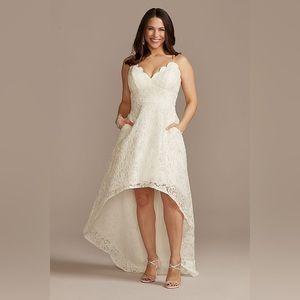 David’s Bridal High Low Lace Dress with Spaghetti Straps